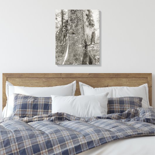 Lumberjacks met Giant Fir, 1905. foto Canvas Afdruk (Insitu (Slaapkamer))