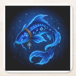 Lumenfin Neon Blauwe Fantasie Vis Kartonnen Onderzetters