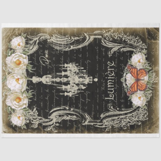 Lumière et piriines Chandelier & Peonies Decoupage Tissuepapier (Voorkant)