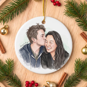 Lumilove Romantisch Watercolor Portret van een Kop Keramisch Ornament