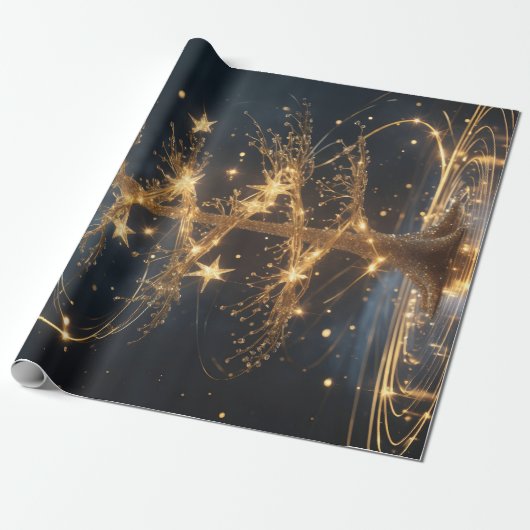 Lumina Arbor – Golden Tree Gift Wrap Cadeaupapier (Uitgerold)
