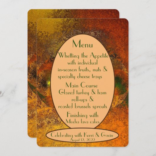 "Luminaries" herfst bruiloft plat menu (Voorkant / Achterkant)