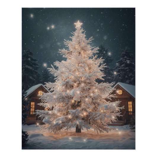 Lumineo White Christmas Tree & Cabins Poster (Voorkant)