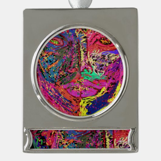 Luminescent Female Silhouette Banner Ornament Verzilverd Banner Ornament (Voorkant)