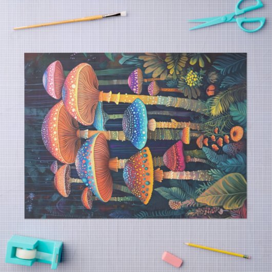 Luminescent Mushrooms Kleurrijke Oerwoud Decoupage Tissuepapier (Craft)