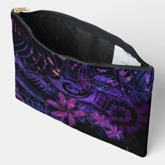 Luminescent Purple Tribal Plumeria Cosmetic Bag – Etui (Open)