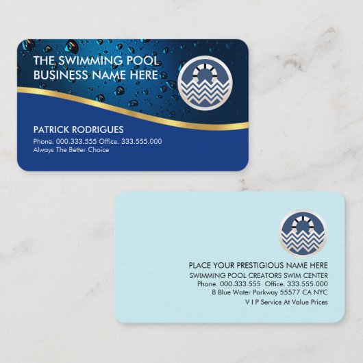 Luminescent Water Drops Gold Swim Wave Visitekaartje (Voorkant / Achterkant)
