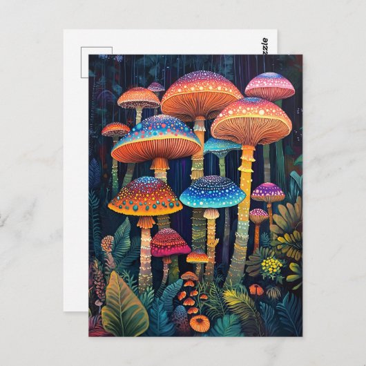 Luminescente Paddenstoelen Kleurrijk Oerwoud Briefkaart (Voorkant / Achterkant)