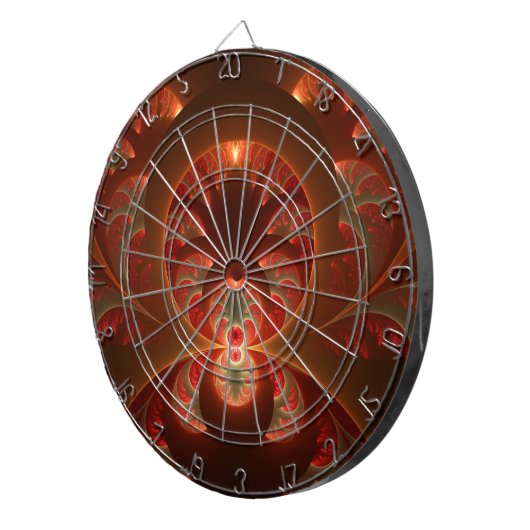 Lumineus abstract modern oranje fractal dartbord (Voorkant Rechts)