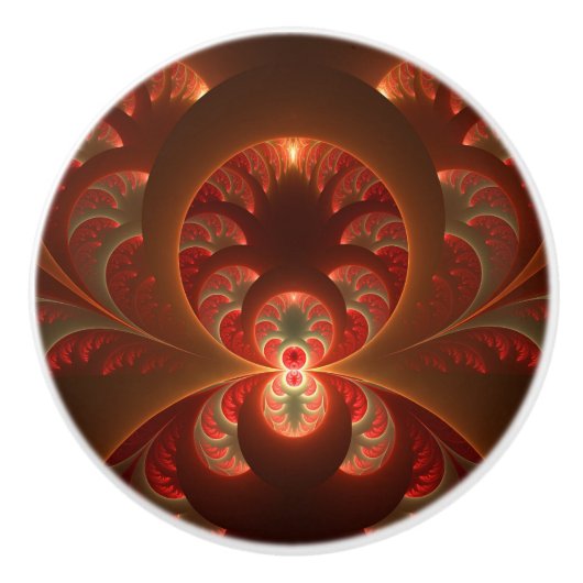 Lumineus abstract modern oranje fractal keramische knop (Voorkant)