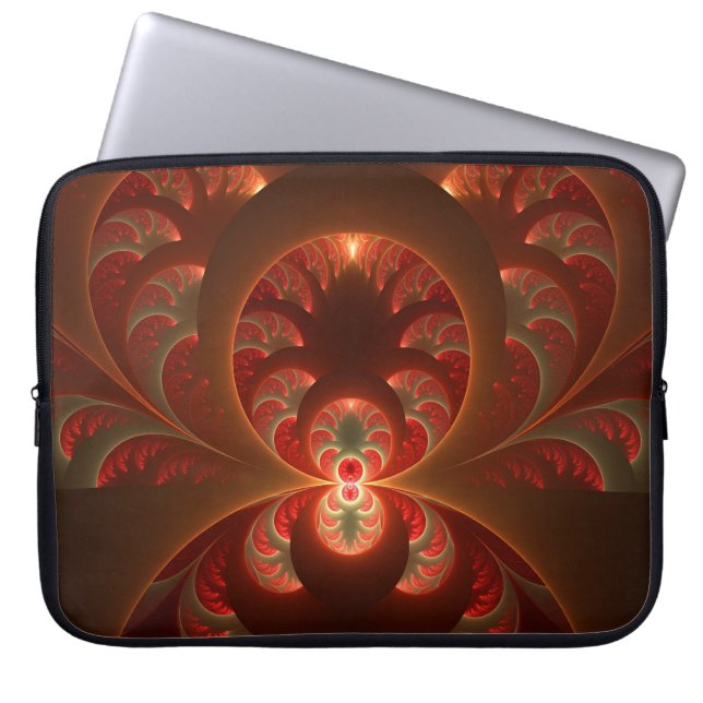 Lumineus abstract modern oranje fractal laptop sleeve (Voorkant)