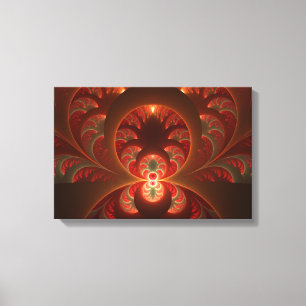 Lumineus Abstract Modern Oranje Rood Fractal Canvas Afdruk