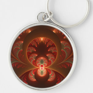 Lumineus Abstract Modern Oranje Rood Fractal Sleutelhanger