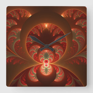 Lumineus abstract modern oranje rood Fractal Vierkante Klok