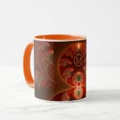 Lumineus abstract oranje rood Fractal Monogram Mok (Voorkant links)
