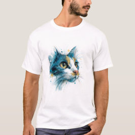 Lumineus Azuur Aquarel Kattengezicht Moderne Kunst T-shirt