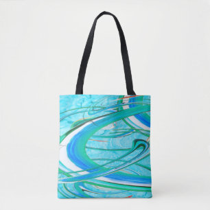 Lumineus blauw Zirly Abstract Fractal Patroon Tote Bag