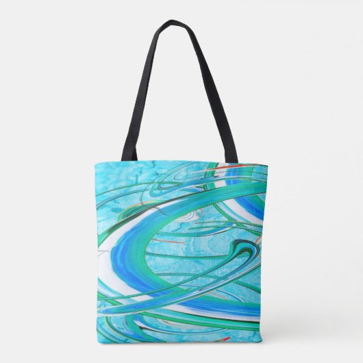 Lumineus blauw Zirly Abstract Fractal Patroon Tote Bag (Achterkant)
