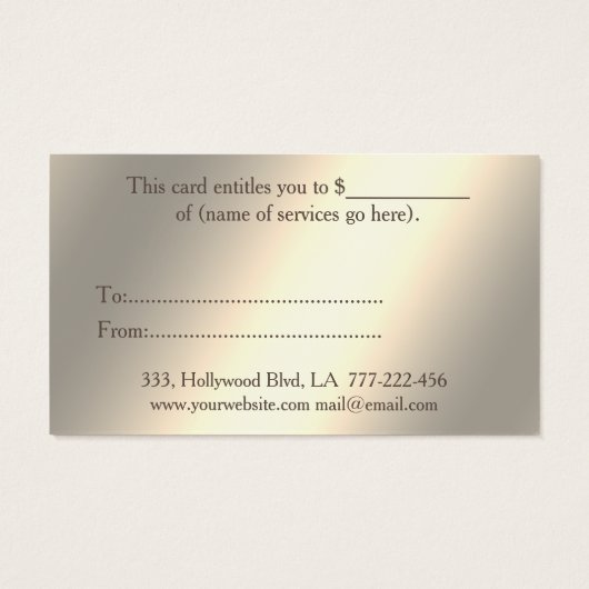 Lumineus glanzend elegant HAAIR-cadeaubon Visitekaartje (Achterkant)