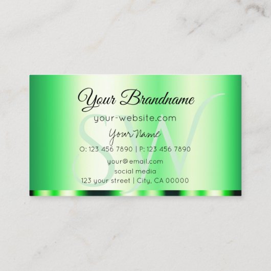 Lumineus groen glamoureus met Initialen stijlvol Visitekaartje (Achterkant)