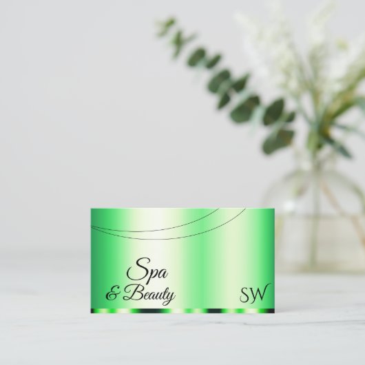 Lumineus groen glamoureus met Initialen stijlvol Visitekaartje (Staand voorkant)