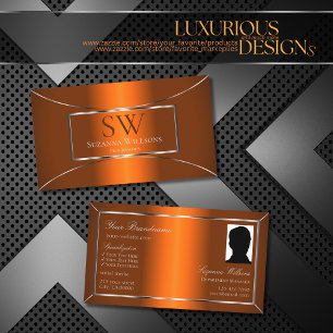 Lumineus Oranje zilver decor met monogram en foto Visitekaartje