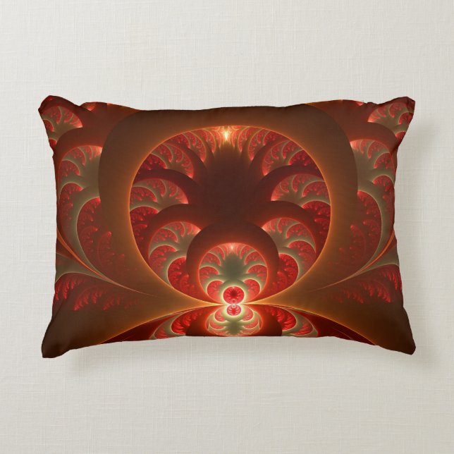 Lumineuze abstracte moderne oranje rode Fractal Accent Kussen (Voorkant)