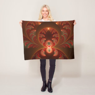 Lumineuze abstracte moderne oranje rode Fractal Fleece Deken