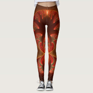 Lumineuze abstracte moderne oranje rode Fractal Leggings