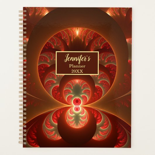 Lumineuze abstracte moderne oranje rode Fractal Na Planner (Voorkant)