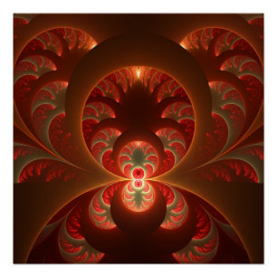Lumineuze abstracte moderne oranje rode Fractal Perfect Poster