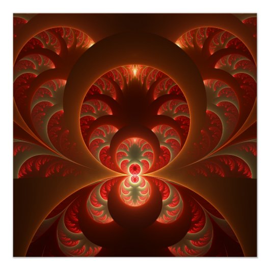 Lumineuze abstracte moderne oranje rode Fractal Perfect Poster (Voorkant)