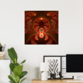 Lumineuze abstracte moderne oranje rode Fractal Poster (Thuiskantoor)