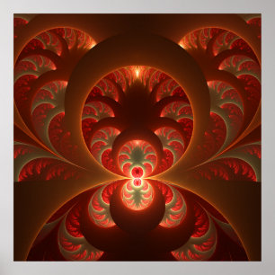 Lumineuze abstracte moderne oranje rode Fractal Poster