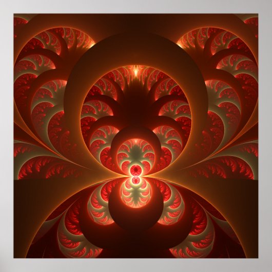 Lumineuze abstracte moderne oranje rode Fractal Poster (Voorkant)