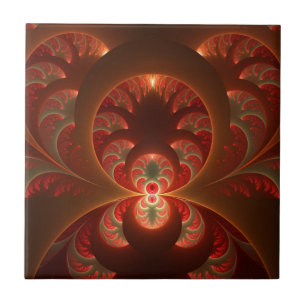 Lumineuze abstracte moderne oranje rode Fractal Tegeltje