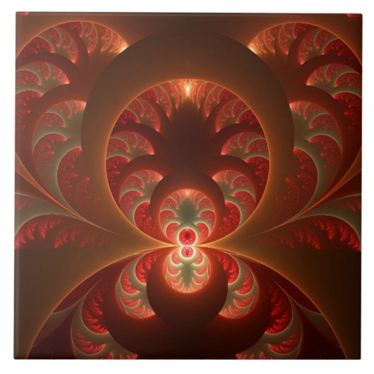Lumineuze abstracte moderne oranje rode Fractal Tegeltje (Voorkant)