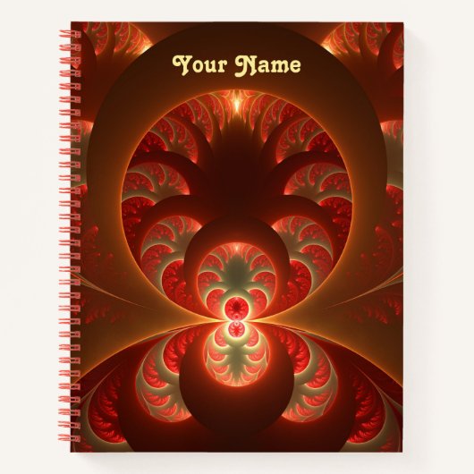 Lumineuze abstracte moderne oranje rode fractale n notitieboek (Voorkant)