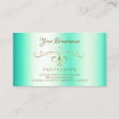 Lumineuze Blauwgroen Gold  Corner Border Initialen Visitekaartje (Achterkant)