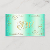 Lumineuze Blauwgroen Gold  Corner Border Initialen Visitekaartje (Voorkant)