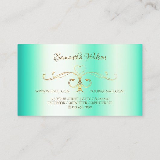 Lumineuze Blauwgroen Gold  hoek rand met Logo Visitekaartje (Achterkant)