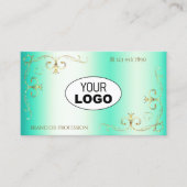 Lumineuze Blauwgroen Gold  hoek rand met Logo Visitekaartje (Voorkant)