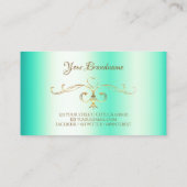 Lumineuze Blauwgroen Golden  Corner Border Initial Visitekaartje (Achterkant)