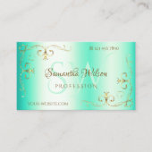 Lumineuze Blauwgroen Golden  Corner Border Initial Visitekaartje (Voorkant)