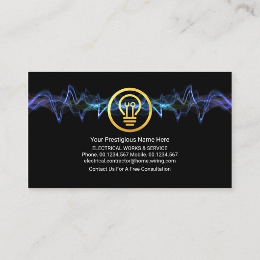 Lumineuze elektrische lamp met bliksem visitekaartje (Achterkant)