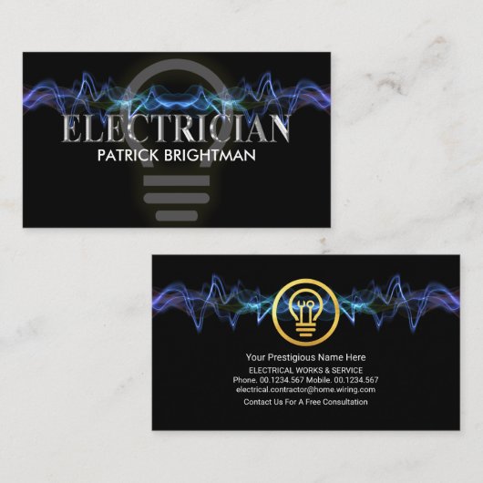 Lumineuze elektrische lamp met bliksem visitekaartje (Voorkant / Achterkant)