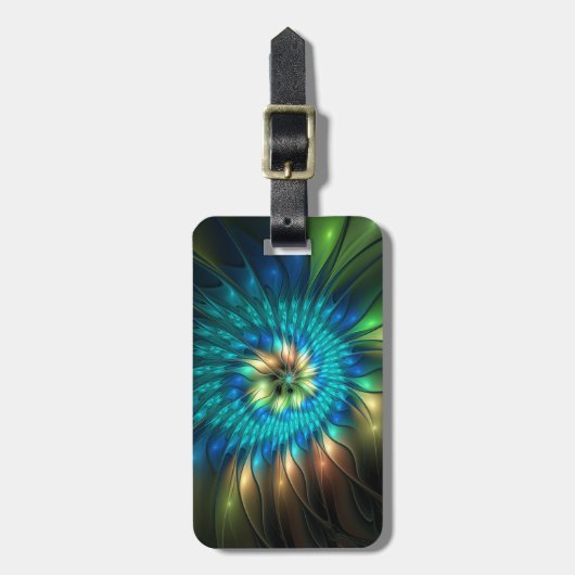 Lumineuze Fantasevloer, kleurrijk Abstract fractal Bagagelabel (Voorkant verticaal)