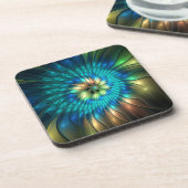 Lumineuze Fantasevloer, kleurrijk Abstract fractal Bier Onderzetter (Linkerzijde)