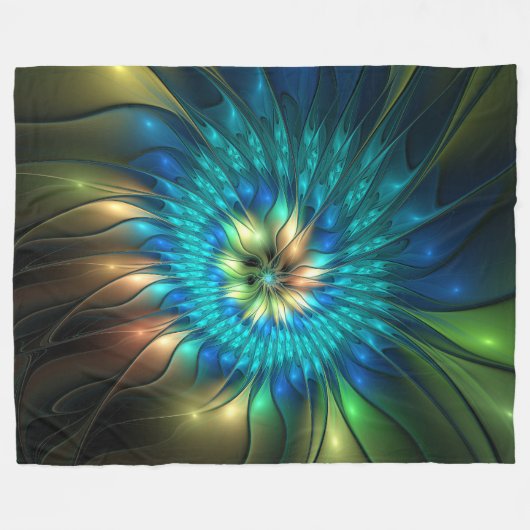 Lumineuze Fantasevloer, kleurrijk Abstract fractal Fleece Deken (Voorkant (Horizontaal))
