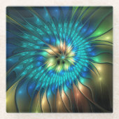 Lumineuze Fantasevloer, kleurrijk Abstract fractal Glazen Onderzetter (Voorkant)